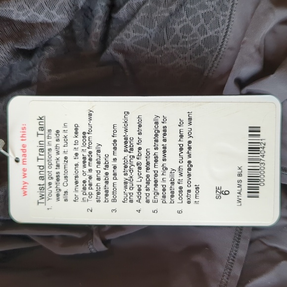 NWT Lululemon size 6 black twist and train tank - Picture 8 of 9